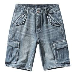 Lockere Lässige Cargo Jeans Shorts für Herren Klassische Entspannte Passform Hip Hop Denim Kurze Sommer Mehrere Taschen Kurze Jeanshose (Blau,36) von JEShifangjiusu