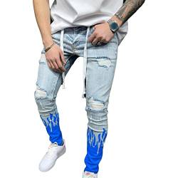 Skinny Slim Fit Jeans für Herren Stretch Denim Bleistifthose mit 6 Taschen Lässige Hip Hop Jeanshose mit Seitentaschen (XXL,Blau 2) von JEShifangjiusu