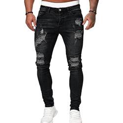 Skinny Zerrissene Stretch Jeans für Herren Destroyed Distressed TapeRot Leg Jeanshose Holes Schmal Geschnittene Biker Jeanshose (3XL,Schwarz) von JEShifangjiusu