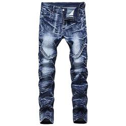 Slim Fit Biker Jeans für Herren Denim Hose mit Geradem Bein in Distressed Waschung Regulär Geschnittene Stretch Jeanshose im Retro Stil (28,Blau 1) von JEShifangjiusu