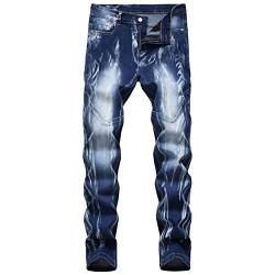 Slim Fit Biker Jeans für Herren Denim Hose mit Geradem Bein in Distressed Waschung Regulär Geschnittene Stretch Jeanshose im Retro Stil (33,Blau 2) von JEShifangjiusu
