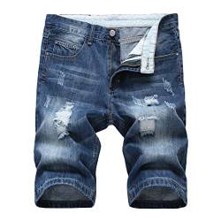 Slim Fit Distressed Denim Shorts für Herren Leichte Gerade Zerrissene Jeans Kurze Outdoor Vintage Loch Jeans Kurze Hose (Blau 2,36) von JEShifangjiusu