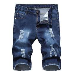 Zerrissene Ausgefranste Denim Shorts für Herren Klassische Lässige Distressed Jeans Kurze Sommermode Vintage Loch Jeans Kurze Hosen (Dunkelblau 1,30) von JEShifangjiusu
