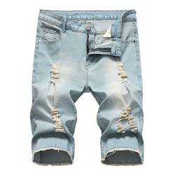 Zerrissene Ausgefranste Denim Shorts für Herren Klassische Lässige Distressed Jeans Kurze Sommermode Vintage Loch Jeans Kurze Hosen (Hellblau 2,36) von JEShifangjiusu