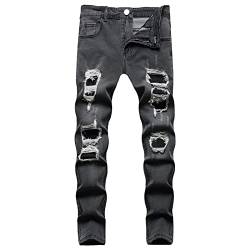 Zerrissene Slim Fit Jeans für Herren Distressed Destroyed Stretch Denim Hose Skinny Biker Washed Tapered Leg Jeans (Dunkelgrau,M) von JEShifangjiusu