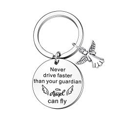 JETTOP New Driver Gifts for Women Men Guardian Angel Gifts for Learner Driever Never Drive Faster Than Your Angel Can Fly, silber, Einheitsgröße, Edelstahl von JETTOP
