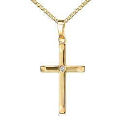 Anhänger-Kreuz Goldkreuz für Damen, Herren und Kinder Kettenanhänger 333 Gold 8 Karat + Brilliant mit Schmuck-Etui und Halskette von JEVELION