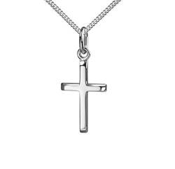 Anhänger-Kreuz Silberkreuz für Damen, Herren und Kinder mit abgeflachten Kanten als Kettenanhänger mit Panzer-Kette 925 Sterling Silber mit Schmuck-Etui von JEVELION