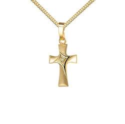 Anhänger-Kreuz formschönes Goldkreuz für Damen, Herren und Kinder als Kettenanhänger 925 Silber vergoldet + Zirkonia mit Schmuck-Etui und Halskette von JEVELION