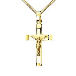 Gold-Kreuz Kruzifix-Anhänger 750 Gold 18 Karat Kreuz-Anhänger Jesus Christus Ketten-Anhänger mit Schmuck-Etui Mit Kette - Kettenlänge 40 cm. von JEVELION