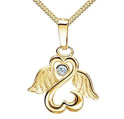 Goldkette Engel-Herz-Flügel-Anhänger 333 Gold 8 Karat, Kettenanhänger für Damen mit Zirkonia. Mit Kette Länge 60 cm von JEVELION