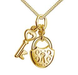 Goldkette Herzschloss und Schlüssel Gold Anhänger 333 Gold 8 Karat für Damen. Mit Kette Länge 60 cm von JEVELION