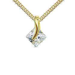 Halskette Anhänger 585 Gold 14 Karat mit Zirkonia Stein in edlem Design für Damen Mit Damenkette - Kettenlänge 70 cm. von JEVELION