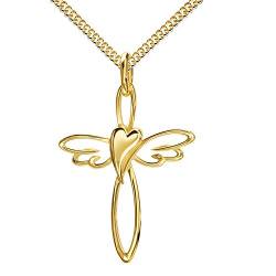 Halskette Gold Kreuz-Herz-Flügel-Anhänger 333 Gold 8 Karat für Damen, Herren und Kinder als Kettenanhänger. Mit Kette 70 cm von JEVELION