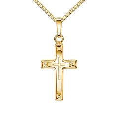 Halskette Kreuz in Kreuz-Anhänger Goldkreuz Jesus Christus Kettenanhänger 333 Gold 8 Karat Mit Kette 70 cm von JEVELION