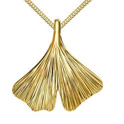 JEVELION 585 Gold Anhänger 14Karat 14K mit Ginkgo-Blatt 585 Gold für Damen Mit Kette 70 cm von JEVELION