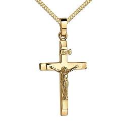 JEVELION 585 Gold Kreuz-Anhänger Kruzifix Jesus Christus Kettenanhänger 14 Karat 14K. Mit Kette 70 cm von JEVELION