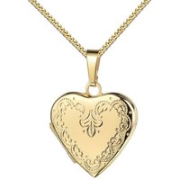 JEVELION Amulett Herz Medaillon Gold 333 Ornament-Verzierung Anhänger zum Öffnen 2 Bild (goldenes Medaillon, für Damen und Mädchen), Goldherz mit Kette vergoldet - Länge wählbar 36 - 70 cm von JEVELION