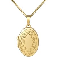 JEVELION Amulett Medaillon 750 Gold Ornament-Verzierung Anhänger zum Öffnen 2 Bilder (Fotomedaillon, für Damen und Mädchen), Goldanhänger mit Kette vergoldet - Länge wählbar 36 - 70 cm von JEVELION