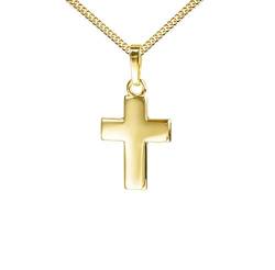 JEVELION Anhänger-Kreuz mit Panzer-Kette vergoldet in Hochglanz poliertes Goldkreuz für Damen, Herren und Kinder als Kettenanhänger 333 Gold 8 Karat + Schmuck-Etui von JEVELION