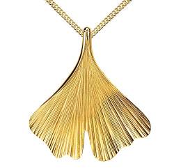 JEVELION Ginkgo Schmuck Halskette 750 Gold 18 Karat 18K mit Ginkgo-Blatt Gold für Damen Mit Kette Länge 60 cm von JEVELION