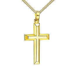 JEVELION Gold Anhänger-Kreuz Kreuz-Anhänger 585 Gold für Damen und Herren Hochglanz poliert mit 3D-Effekt als Ketten-Anhänger + Schmuck-Etui Mit Halskette - Kettenlänge 55 cm. von JEVELION
