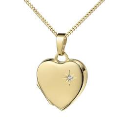 JEVELION Gold Medaillon Herz 18 Karat 750 Gold mit Brillant, Herz-Amulett für 2 Bilder zum Öffnen für Damen Herzkette und Schmuck-Etui von JEVELION