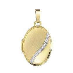 JEVELION Gold bicolor Medaillon 585/14 Karat für 2 Bilder Amulett Anhänger oval zum Öffnen für Damen mit Halskette von JEVELION