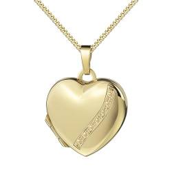 JEVELION Goldamulett Herz Medaillon 585 Gold bicolor Herz-Amulett für 2 Bilder zum Öffnen + Halskette Mit Damenkette 925 Silber vergoldet - Kettenlänge 50 cm. von JEVELION