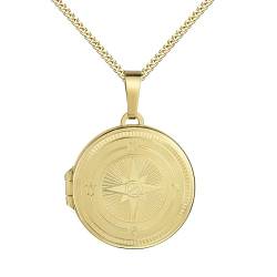 JEVELION Goldanhänger Medaillon Anhänger für 2 Bilder 8 Karat 333 Gold Bild Amulett rund mit Kompass-Gravur zum Öffnen mit Halskette Mit Halskette - Kettenlänge 55 cm. von JEVELION