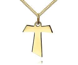 JEVELION Goldkette Antoniuskreuz Taukreuz T-Form für Damen, Herren und Kinder Kreuz-Anhänger 585 Gold 14 Karat Mit Halskette - Kettenlänge 50 cm. von JEVELION
