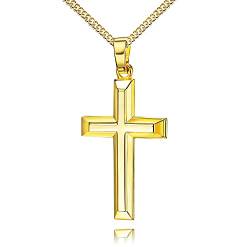 JEVELION Goldkette Kreuz-Anhänger 333 Gold für Damen und Herren Hochglanz poliert mit 3D-Effekt als Ketten-Anhänger + Schmuck-Etui Mit Halskette - Kettenlänge 50 cm. von JEVELION