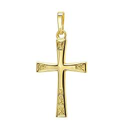 JEVELION Goldkreuz Kreuz-Anhänger für Damen, Herren und Kinder in hochglanz poliert mit Ornamentverzierungen als Kettenanhänger 585 Gold 14 Karat + Schmuck-Etui von JEVELION