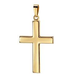 JEVELION Goldkreuz Kreuz-Anhänger groß in Hochglanz poliert für Herren als Kettenanhänger 585 Gold 14 Karat + Schmuck-Etui von JEVELION