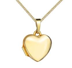 JEVELION Goldmedaillon Kleiner Herz Anhänger Medaillon 333 Gold Herz-Amulett für 2 Bilder zum Öffnen für Damen mit Halskette und Schmuck-EtuiMit Kette 925 Silber vergoldet - Kettenlänge 45 cm. von JEVELION