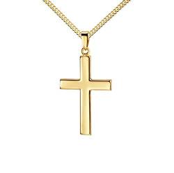 JEVELION Halskette Kreuz-Anhänger groß für Herren in hochglanz poliert Goldkreuz als Kettenanhänger 750 Gold 18 Karat mit Panzer-Kette vergoldet + Schmuck-Etui von JEVELION