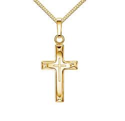 JEVELION Kleiner Kreuz in Kreuz-Anhänger Goldkreuz Jesus Christus Kettenanhänger 333 Gold 8 Karat Mit Halskette 55 cm von JEVELION