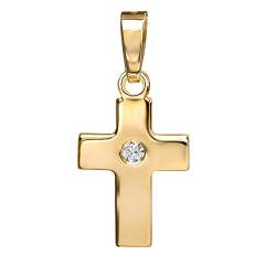 JEVELION Kreuz-Anhänger Symbol für Damen, Herren und Kinder als Kettenanhänger massives Silber-Kreuz 925 Sterling-Silber vergoldet mit Zirkonia + Schmuck-Etui von JEVELION