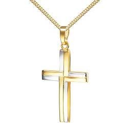 JEVELION Kreuz-Anhänger mit Kette für Damen, Herren und Kinder als KettenAnhänger 585 Gold 14 Karat bicolor mit Schmuck-Etui mit Kette 45 cm von JEVELION