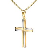 JEVELION Kreuzanhänger Anhänger Kreuz bicolor 333 Gold - Made in Germany (Goldkreuz, für Damen und Herren), Mit Kette vergoldet- Länge wählbar 36 - 70 cm oder ohne Kette. von JEVELION