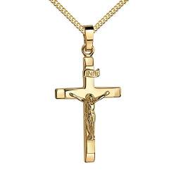 JEVELION Kreuzanhänger Gold Kruzifix Jesus Christus Kettenanhänger 585 Gold 14 Karat 14K. Mit Halskette 55 cm von JEVELION