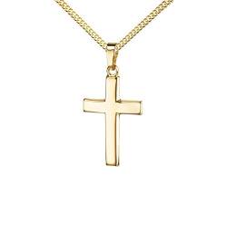 JEVELION Kreuzkette 585 Gold-Kreuz 14 Karat für Damen, Herren und Kinder Kreuzanhänger Kettenanhänger in gewölbter Form + Schmuck-Etui mit Kette 70 cm von JEVELION