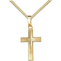 JEVELION Kreuzkette Diamantschliff Kreuz Anhänger 750 Gold - Made in Germany (Goldkreuz, für Damen und Herren), Mit Kette vergoldet- Länge wählbar 36 - 70 cm. von JEVELION