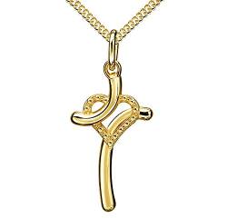 JEVELION Kreuzkette Gold Kreuz mit Herz Anhänger 585 Gold 14 Karat für Damen, Kettenanhänger. Mit Kette Länge 60 cm von JEVELION