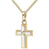 JEVELION Kreuzkette Kleiner Zirkonia Kreuz-Anhänger 585 Gelbgold - Made in Germany (Goldkreuz, für Damen), Mit Kette - Länge wählbar 36 - 70 cm. von JEVELION