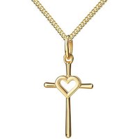 JEVELION Kreuzkette Kreuz-Anhänger mit Herz 585 Gelbgold (Goldkreuz, für Damen), Mit Kette - Länge wählbar 36 - 70 cm. Made in Germany von JEVELION