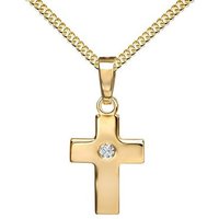 JEVELION Kreuzkette Kreuzanhänger 333 Gold mit Zirkonia - Made in Germany (Goldkreuz, für Damen und Herren), Mit Kette vergoldet- Länge wählbar 36 - 70 cm oder ohne Kette. von JEVELION