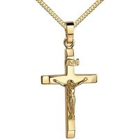 JEVELION Kreuzkette Kruzifix Kreuz Anhänger 585 Gold (Goldanhänger, für Damen und Herren), Mit Panzerkette vergoldet- Länge wählbar 36 - 70 cm. von JEVELION