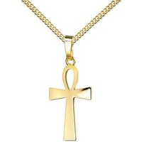 JEVELION Kreuzkette ägyptisches Kreuz 750 Goldkreuz - Made in Germany (Goldanhänger, für Damen und Herren), Mit Kette vergoldet- Länge wählbar 36 - 70 cm oder ohne Kette. von JEVELION