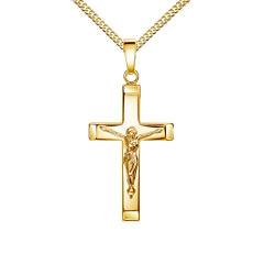 JEVELION Kruzifix Kreuz-Anhänger Goldkreuz Jesus Christus Kettenanhänger 333 Gold 8 Karat Mit Kette 36 cm von JEVELION